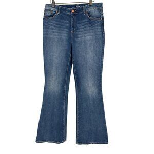Chicos 1.5 Platinum Flare Jeans Size 10 Blue Denim Cotton stretch, medium wash